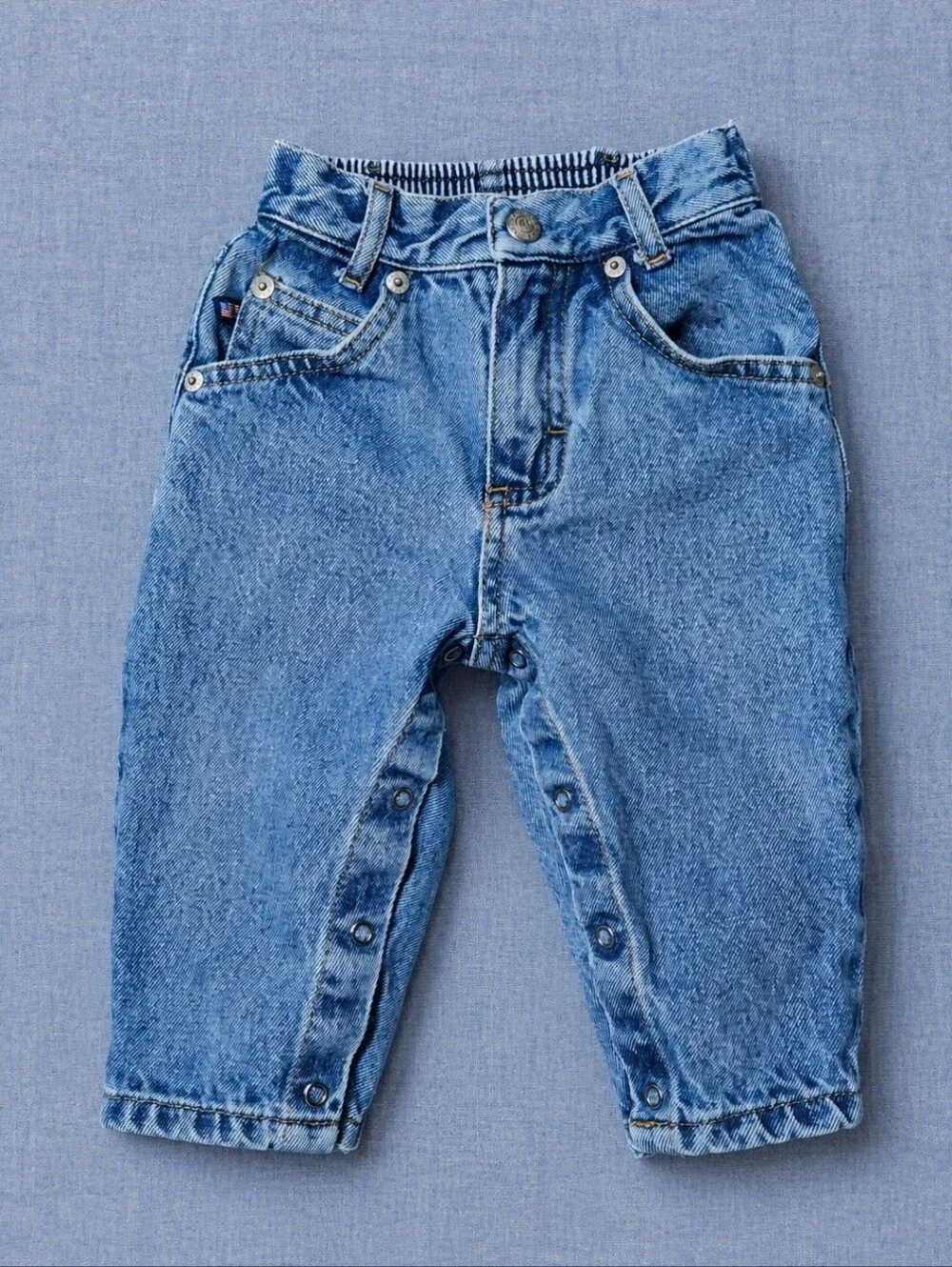 VTG 90s Polo Jeans Co Ralph Lauren Baby Jeans 6-12M Flag Patch Snap Inseam